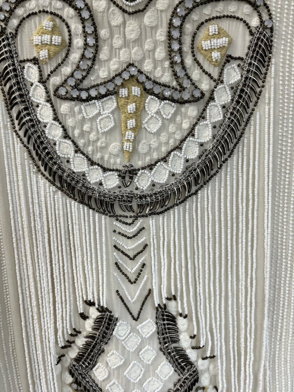 Art Deco/Boho/Festival Free People Beaded Fringe Dress Cream/Ivory L - Picture 3 of 7